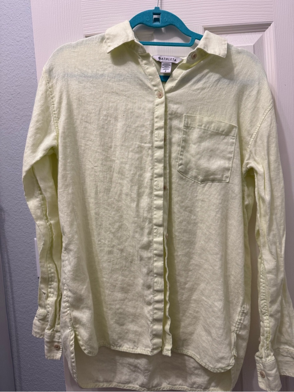 Athleta Retreat Linen Lime Green Button-Down Shirt